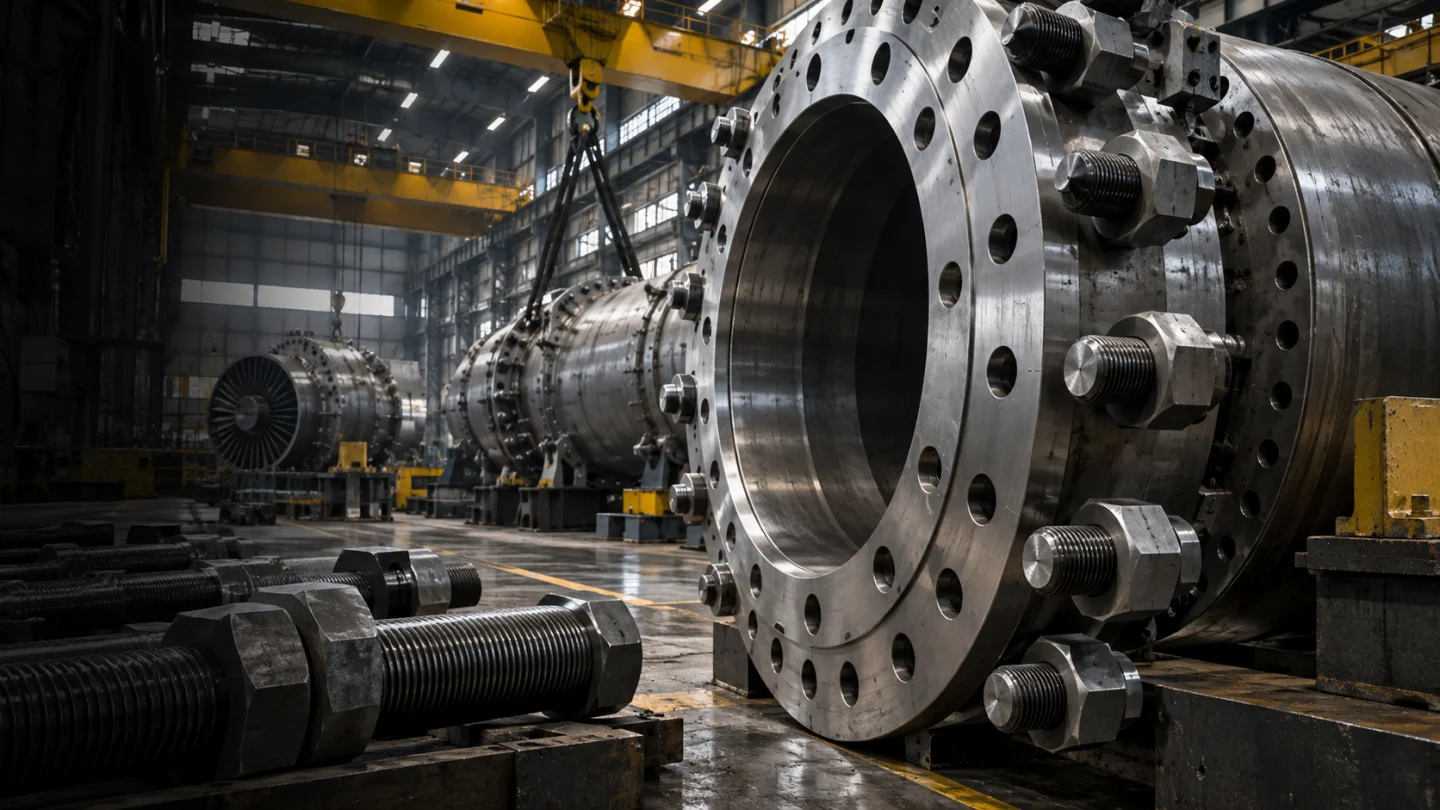 Tool room team inspecting die tooling for heavy engineering fasteners