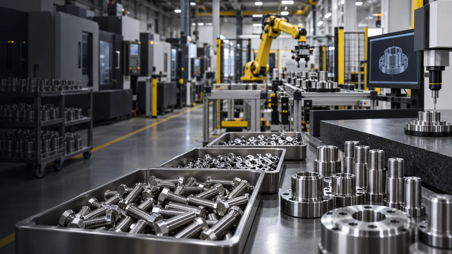 Workers packing stainless steel fasteners for repeat dispatch