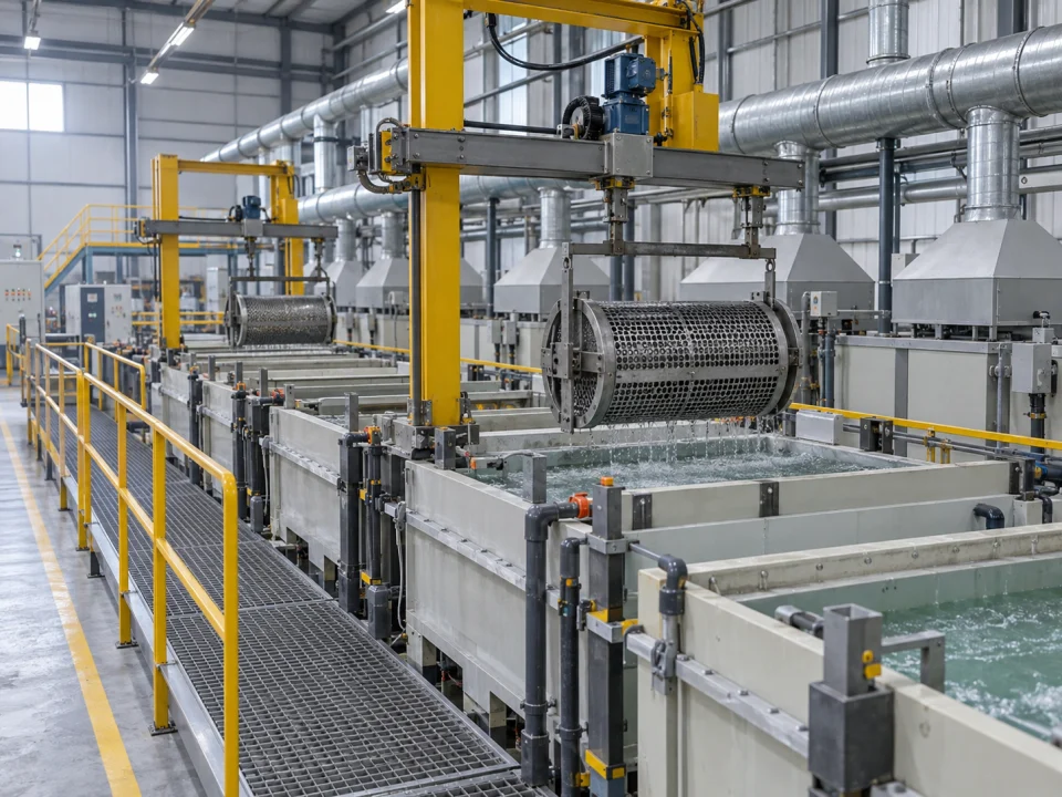 Illustrative automatic zinc plating plant equipment in an industrial facility